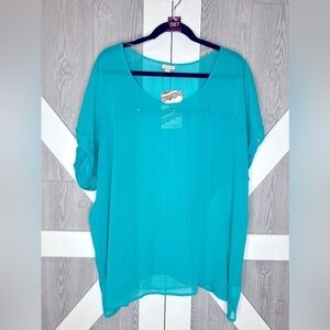 067. NWT Eyeshadow Curvy Sheer Shaffon Studded Capped Sleeve Shirt 3X